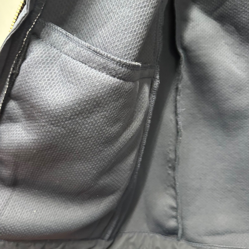 Orvis Men's Fleece Jacket Navy Blue Zip Up Leather Trim Outdoor Hiking Coat - Picture 9 of 10